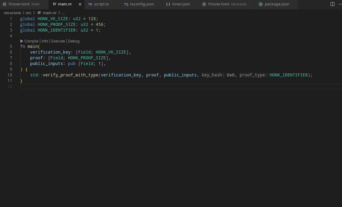 Raaghav_manivel's tweet photo. Just got recursive proof verification working in @NoirLang today 🎉
Super cool to see recursion in ZK proofs live — but proof generation is slow right now ⚡️
Curious if optimizations are on the way 👀
Great tooling btw 🙌

Code: https://t.co/OEBnYC5Fo2
@zkpedrongmi https://t.co/PBYBJ6zuie