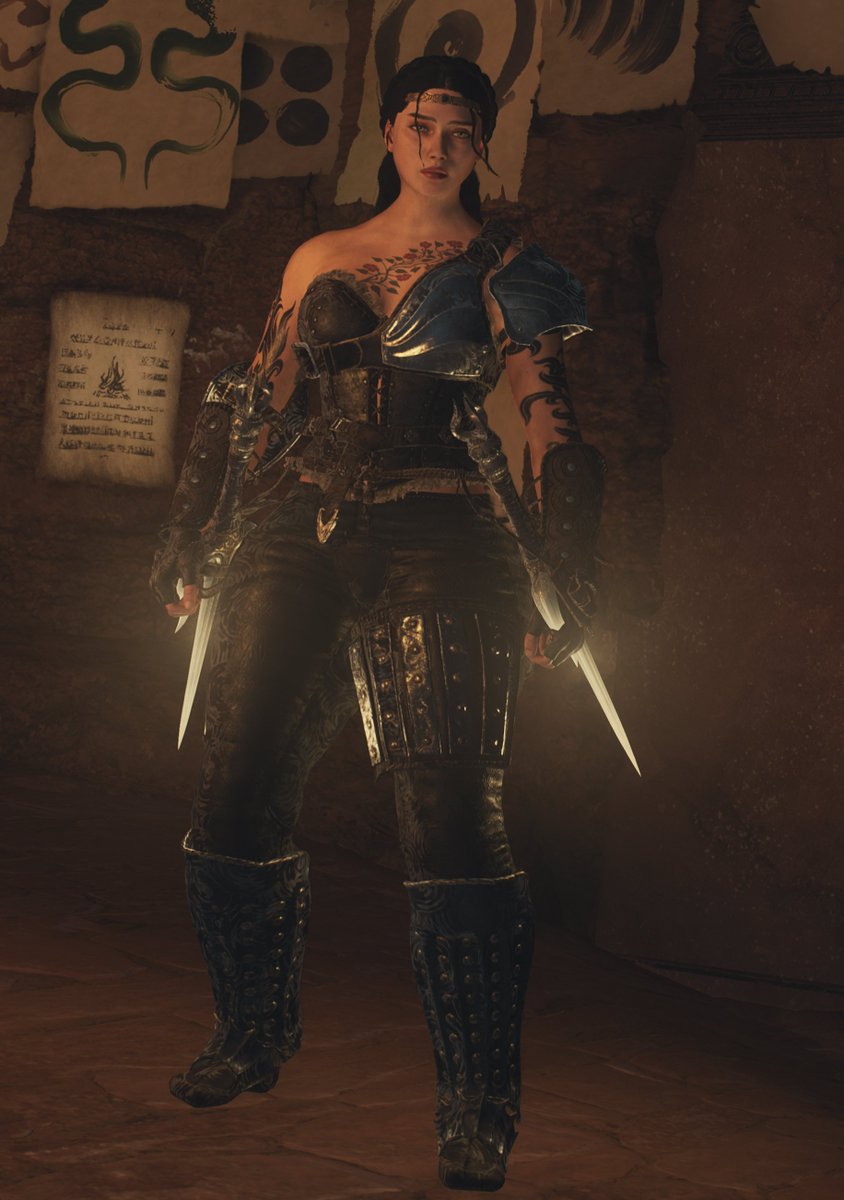 The tattoo illustrations in Bakbattahl make for a nice backdrop.

#VirtualPhotography #DragonsDogma2 #DragonsDogma #ドラゴンズドグマ2 #ドラゴンズドグマ