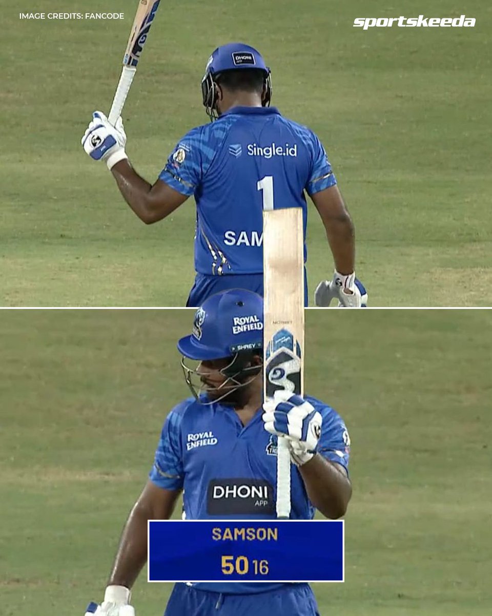Sportskeeda's tweet image. Sanju Samson show in the Kerala Cricket League! While chasing 237 runs, the hometown boy smashed a fifty off just 16 balls. 😍

#Cricket #KCL #SanjuSamson #Sportskeeda