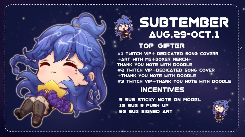 ͙͘͡★ SUBtember͙͘͡★

I'll be doing a Month long subathon from
Aug 29-Oct 1 ,2025  

All sub will be discounted 
  1 month- 25% OFF
  3 month-25% OFF
  6 month-30% OFF

Everything will proceed to Maze 2.0