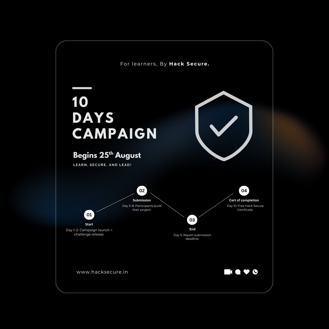 hacksecure_'s tweet photo. Hack Secure presents: 10 Days Campaign starting 25th August.

To ensure smooth coordination and timely communication, all campaign-related activities will be managed through our Discord Community.

Please join our Discord community: https://t.co/4189ViqStq https://t.co/rAEHExcHC8