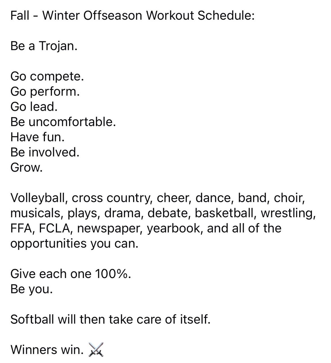 Offseason Workout Schedule