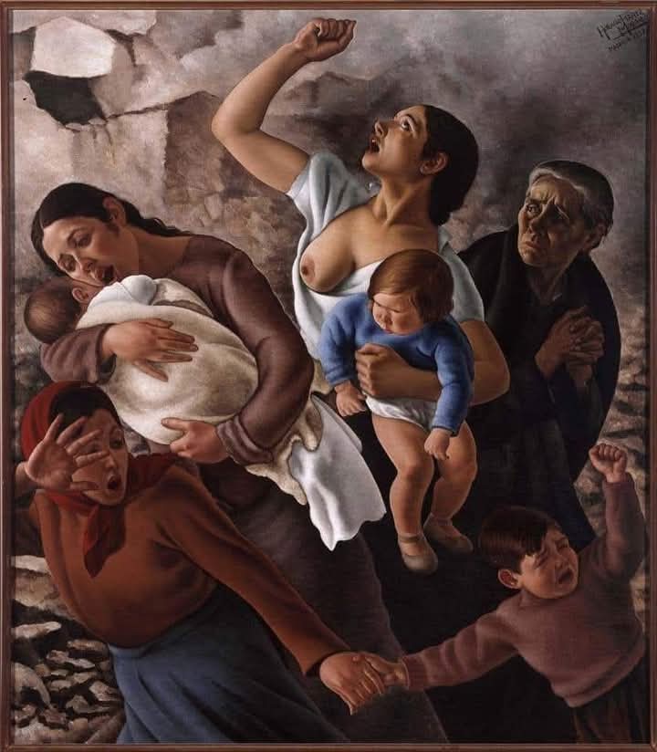 Quando scoppia una guerra, la gente dice: "Non durerà, è cosa troppo stupida". E non vi è dubbio che una guerra sia davvero troppo stupida, ma questo non le impedisce di durare.“
Albert Camus, La peste 
#serainarte @follow 
Buona serata🌹
Horacio Ferrer. Aerei neri 1937.