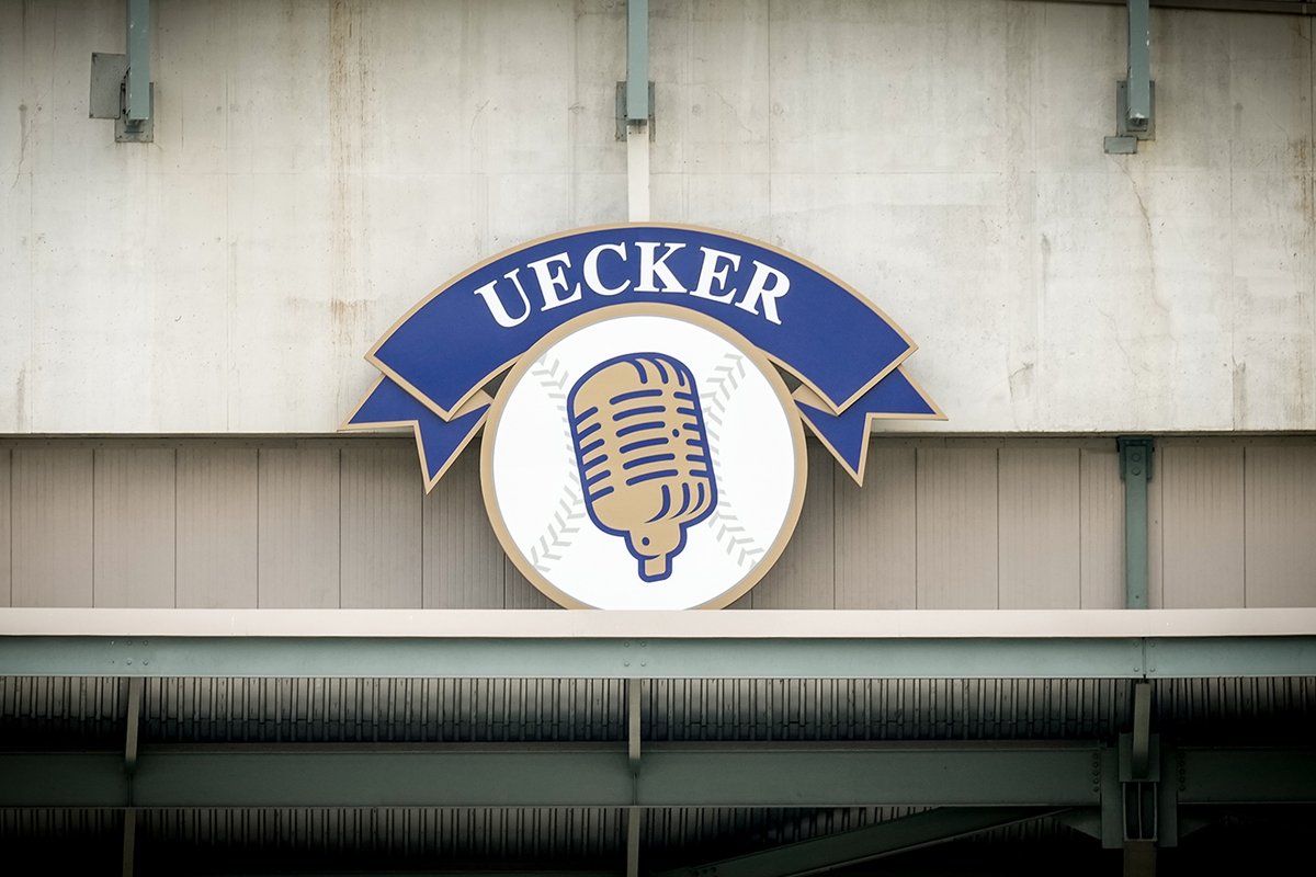 Brewers's tweet image. Alongside the names of iconic players and retired numbers, Bob Uecker’s medallion has been updated to display a single microphone and his name, representing the indescribable mark Bob has had on both on the airwaves and our Club 🎙️