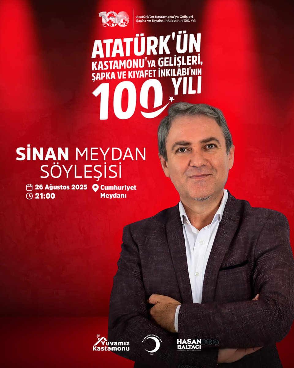 Şimdi de Kastamonu'da buluşuyoruz.

Yer: Kastamonu Cumhuriyet Meydanı 
Saat: 21.00

Söyleşi ve imza günüme davetlisiniz.