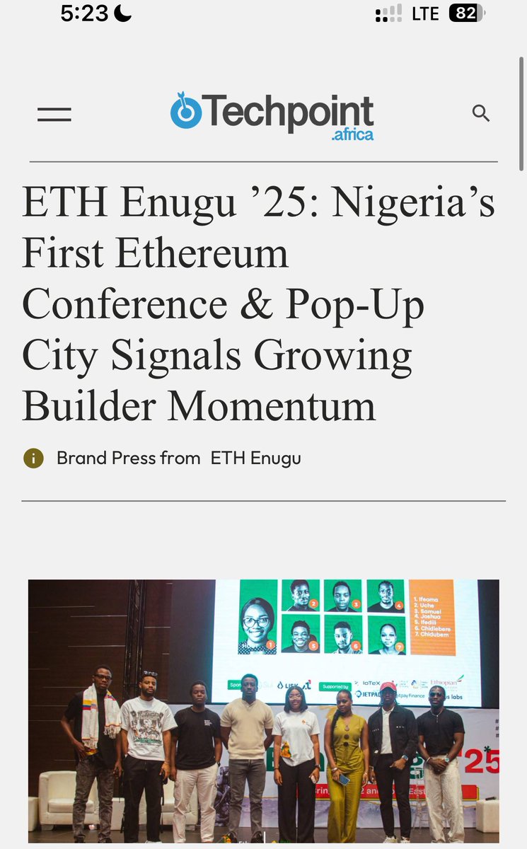 Eth_Enugu's tweet image. The @Eth_Enugu ‘25 experience story is live on @TechpointAfrica 🔥🔥
We’re glad the experience didn’t just happen, but is well documented for history to look back & smile on this symbolic moment.
Read: techpoint.africa/brandpress/eth…
#ETHEnugu25 #ETHEnugu2025 #ETHEnugu