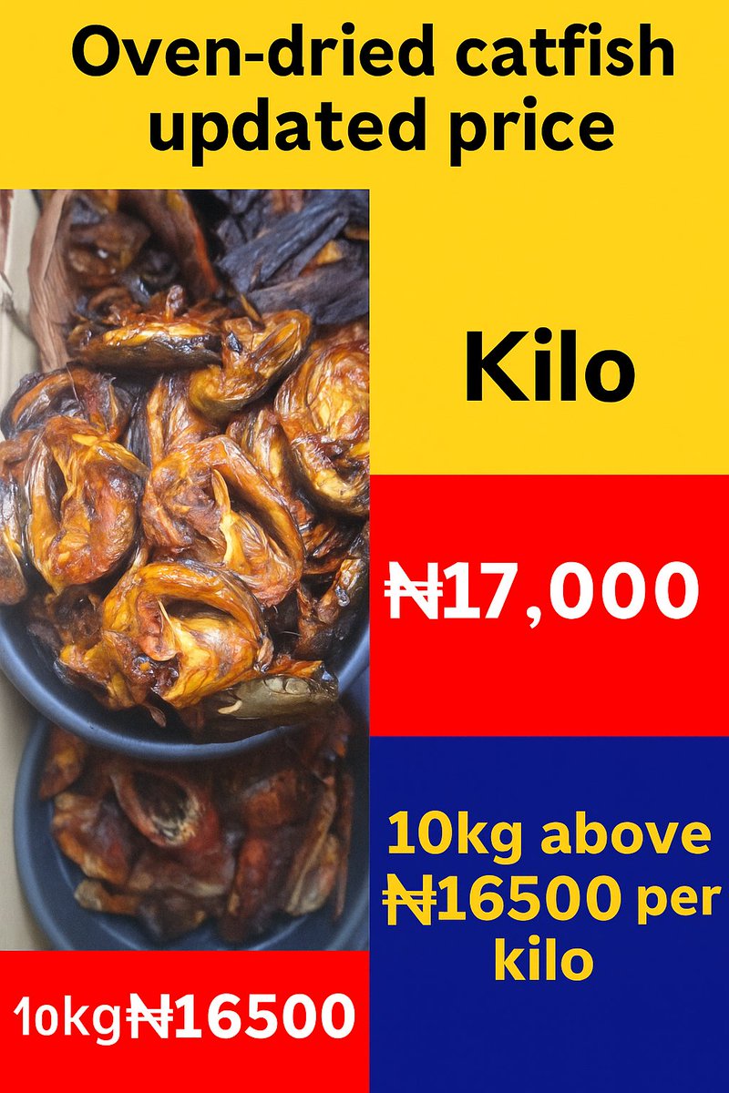 This is one of the best fish to cook your ogbono and egusi especially native rice and beans. 
At Henny oven dried fish, catfish are neatly processed and cheaper.
Kindly send us a dm today to place your order. 
Thank you