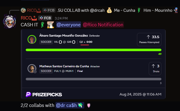 ISLANDBETS's tweet photo. CASH IT 🥬🔥

Crazy Cunha got 0 second half but thats still money coming home and 2/2 collabs with @drcashpicks 

FREE DISCORD: https://t.co/3AOUfwbmQ2 💰
(Premium channels are hidden) https://t.co/5qR6pSDVyd