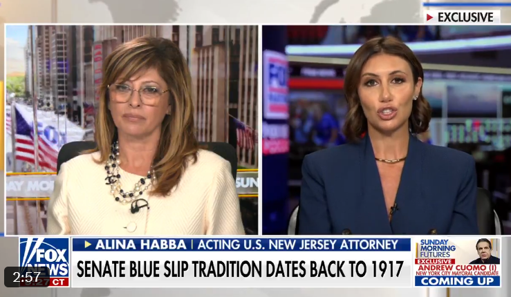 Maria Bartiromo (@mariabartiromo) on Twitter photo On <a href="/SundayFutures/">SundayMorningFutures</a> with @MariaBartirom, Acting U.S. Attorney for New Jersey Alina Habba <a href="/AlinaHabba/">Alina Habba</a> spoke about Senate Judiciary Chairman Chuck Grassley (R-IA) upholding New Jersey Democratic Senators Cory Booker and Andy Kim's use of the blue slip process to block a hearing on On <a href="/SundayFutures/">SundayMorningFutures</a> with @MariaBartirom, Acting U.S. Attorney for New Jersey Alina Habba <a href="/AlinaHabba/">Alina Habba</a> spoke about Senate Judiciary Chairman Chuck Grassley (R-IA) upholding New Jersey Democratic Senators Cory Booker and Andy Kim's use of the blue slip process to block a hearing on