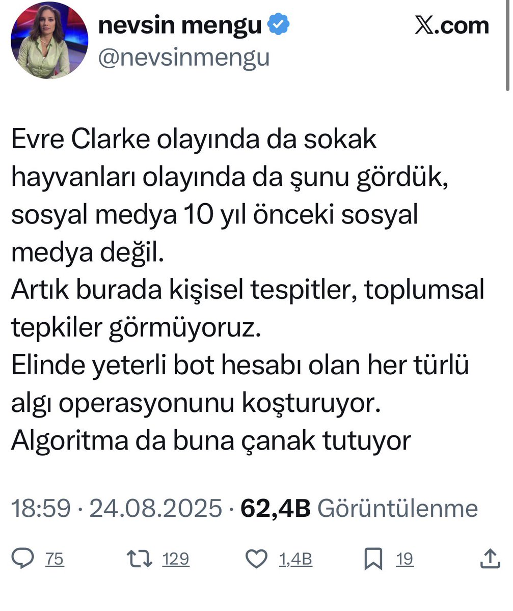 Yada şöyle mi desek Nevsin hanım?
Elinde yeterince trol ordusu olan ve bazıları tarafından FONlananlar istediği algı operasyonunu yapıyor. 
Ne dersiniz?