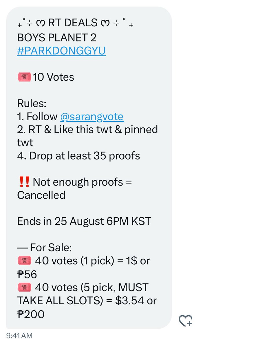 DONGGYU BASE 🌸 (@donggyubase) on Twitter photo 💌 RT DEAL 💌
BOYS II PLANET 3RD GLOBAL VOTE
🏆: 10 Votes
🎀 Follow <a href="/sarangvote/">sarang vote! B2P VOTES</a>
🎀 RT & like this twt & pinned
🎀 Drop at least 35 proofs
Deadline: 25TH AUGUST 6PM KST
#PARKDONGGYU #BOYS2PLANET 💌 RT DEAL 💌
BOYS II PLANET 3RD GLOBAL VOTE
🏆: 10 Votes
🎀 Follow <a href="/sarangvote/">sarang vote! B2P VOTES</a>
🎀 RT & like this twt & pinned
🎀 Drop at least 35 proofs
Deadline: 25TH AUGUST 6PM KST
#PARKDONGGYU #BOYS2PLANET