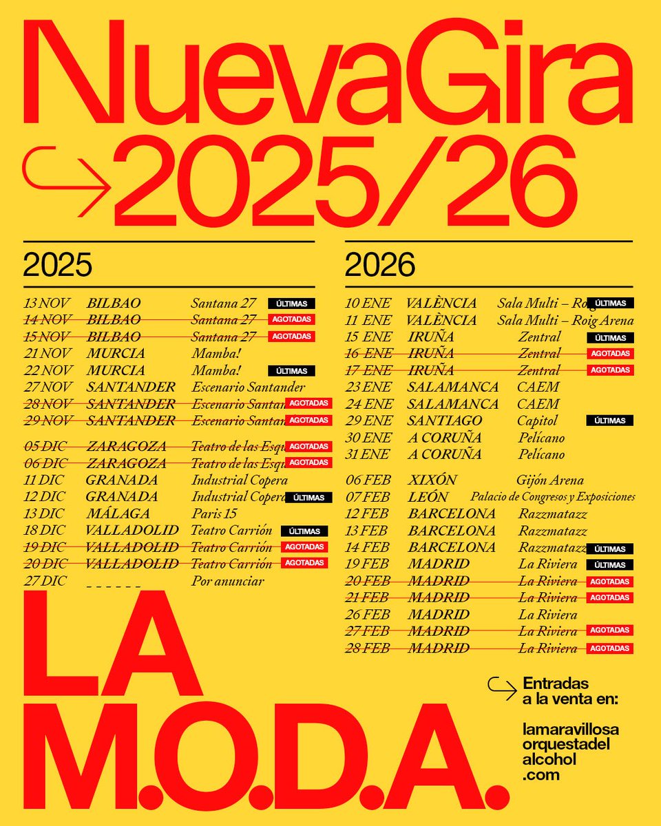Esta es la gira del nuevo disco. Nunca habíamos sacado tantas fechas y para tanto público (+55.000 personas). Cuando estábamos preparando la vuelta (después de casi 2 años de parón) teníamos claro que lo primero era presentar el álbum en salas y luego ir sumando fechas. 

(1/7)