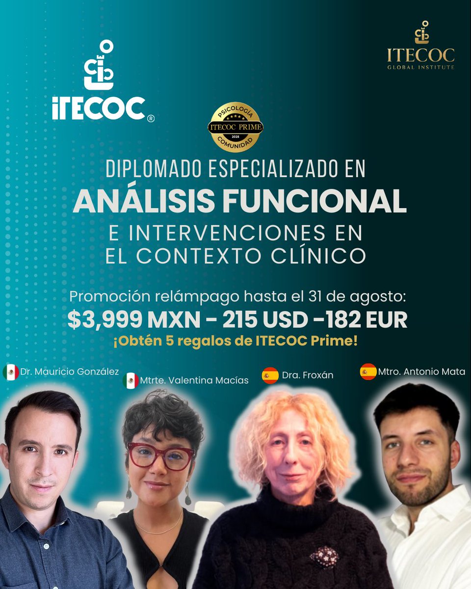 𝐏𝐫𝐨𝐦𝐨𝐜𝐢𝐨́𝐧 𝐑𝐞𝐥𝐚́𝐦𝐩𝐚𝐠𝐨 𝐡𝐚𝐬𝐭𝐚 𝐞𝐥 𝟑𝟏 𝐝𝐞 𝐚𝐠𝐨𝐬𝐭𝐨

🔘 𝐌𝐨𝐝𝐞𝐥𝐨 𝐂-𝐂𝐥𝐢𝐧𝐢𝐜: competencias clínicas observables y medibles que conectan la teoría con la práctica real.

Informes: wa.link/t6cnl4

#ITECOC #Analisisfuncional