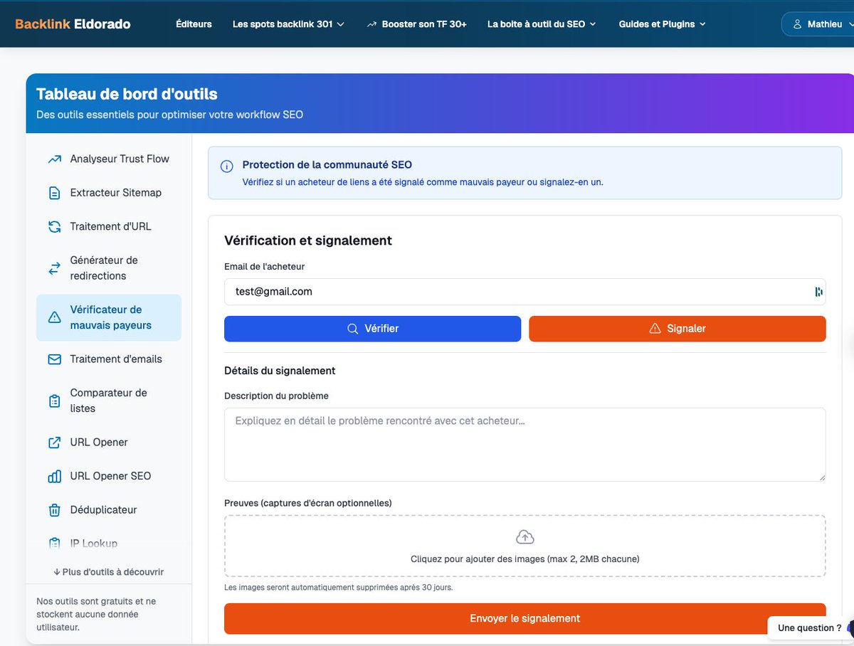 Des mauvais payeurs en vente de liens il y en à souvent.

Du coup, j’ai décidé de lancer un outil communautaire :
🔎 Vérifier si un acheteur est déjà signalé comme mauvais payeur si vous avez un doute
⚠️ Permettre à chacun de signaler un retard ou impayé

Et ça aidera à savoir