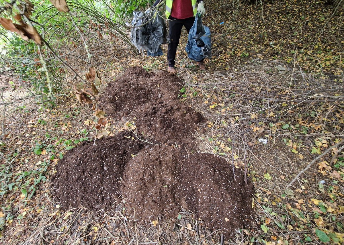 Today, Liz, Verol and I collected a wide range of litter and fly tipping from Potters Way and the shelter belt the other side of the Parkway, including 9 bags (4 recyclable), 5 NO2 canisters, 6 large batteries, half an oil drum, a decomposing sheet of plywood, and a suitcase.