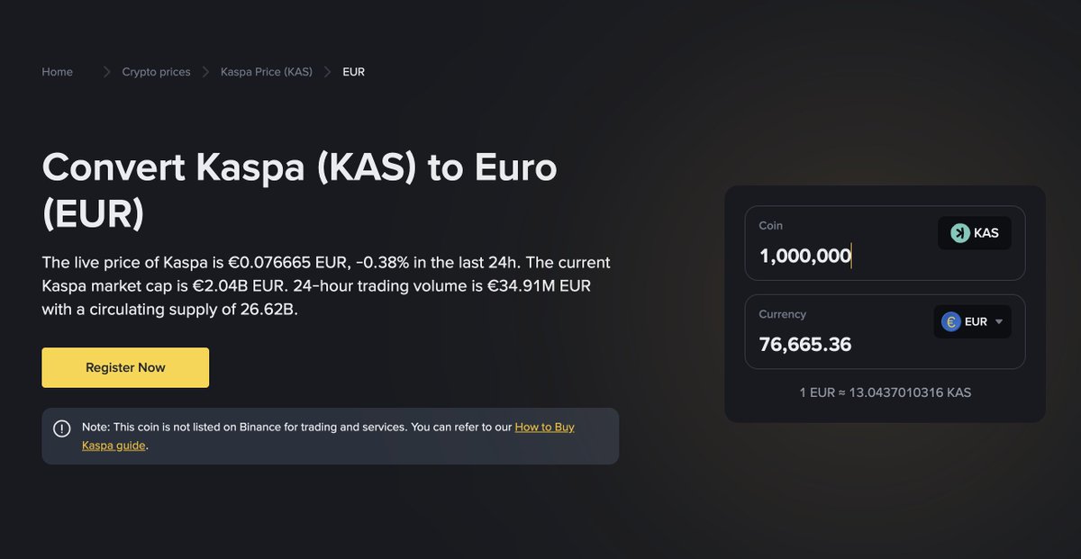 Did you guys notice <a href="/binance/">Binance</a> already shows the KAS/EUR pair? 💶⚡️
#Kaspa #KAS