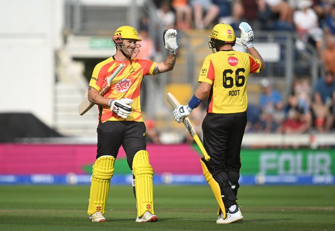 
Joe Root and Sam Hain of Trent Rockets celebrate victory
Joe Root and Sam Hain of Trent Rockets celebrate victory
©ECB Images