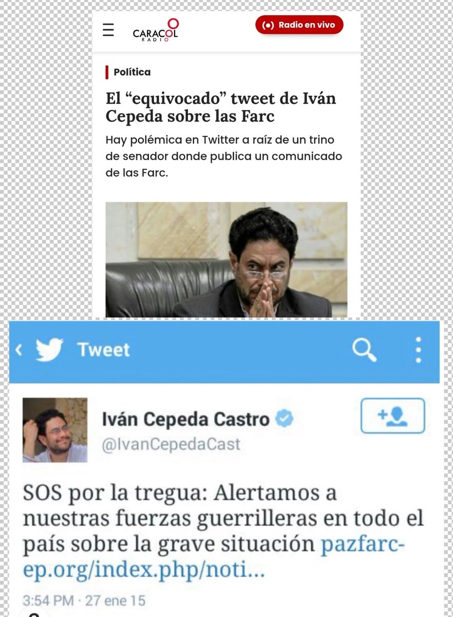 InesBetancur1's tweet image. Lastima que el candidato de las FARC borró el trino del 2015 🤔

En el 2015 @CaracolRadio  se comunicó con la oficina del senador Cepeda y confirmaron que el mensaje efectivamente si fue publicado por el congresista, y manifestaron que “fue un error y una equivocación al citar un…