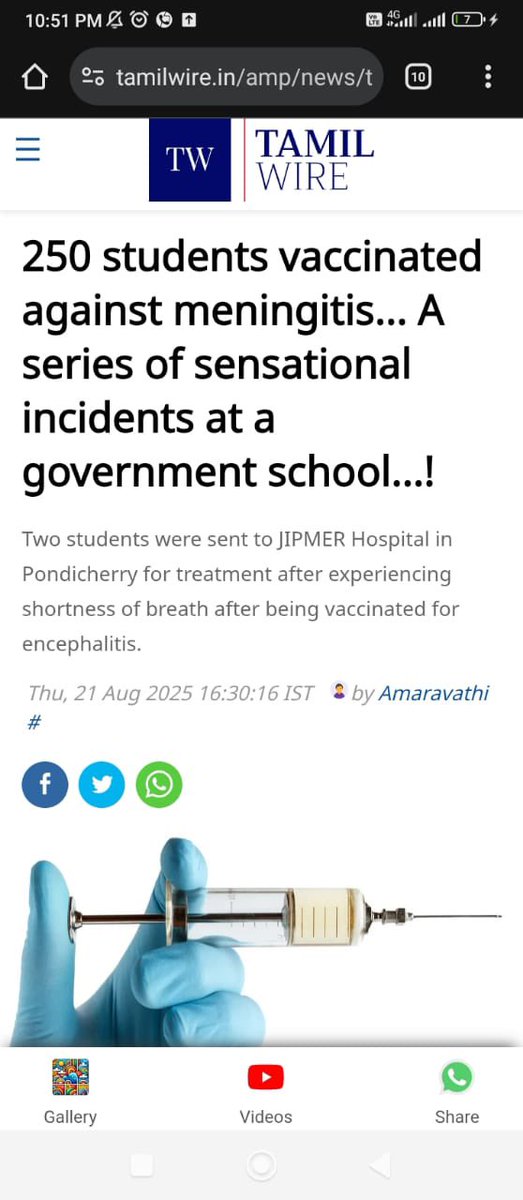 awakenindiamvmt's tweet image. A vaccination camp for encephalitis was held at the Kadapakkam Girls&apos; Government Higher Secondary School on the East Coast Road in Chengalpattu district. Two of the students, Subashree, a sixth-grade student, and Kaviya Sri, a tenth-grade student, both experienced wheezing…