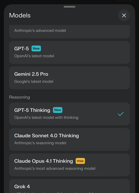 therealyadav's tweet photo. GPT-5 Thinking is now available for Perplexity Pro users

#ChatGPT5 #Perplexity https://t.co/8tSyoxz95J