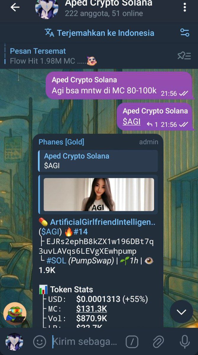 Ceshmere's tweet image. $AGI Call 100k MC di channel malam ini Hit 2.2M 

EJRs2ephB8kZX1w196DBt7q3uvLAVqs6LEVgXEwhpump