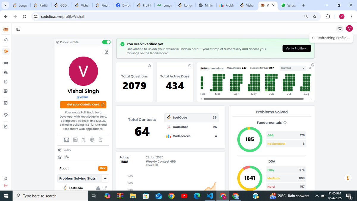 V900Vishal's tweet photo. ✅ Solved my 992nd out of 3661 questions on LeetCode today.
Slowly but surely, getting better every day.
The grind continues. 💻🔥
#LeetCode #CodingJourney #1000Soon #DeveloperLife https://t.co/ay8moF9r7X