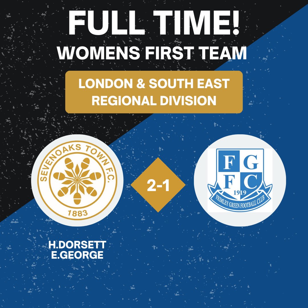 Sevenoaks Town FC Women & Girls (@stfcwomen) on Twitter photo FULL TIME!⚽️
A win in our first home game of the season! Frustrating first half & a lot of patience needed Hermione with a free kick and Ellie G with a last minute winner 👏🏼
Goals - <a href="/hermionedorsett/">Hermione Dorsett</a> & Ellie George
<a href="/SevenoaksTownFC/">Sevenoaks Town FC</a> FULL TIME!⚽️
A win in our first home game of the season! Frustrating first half & a lot of patience needed Hermione with a free kick and Ellie G with a last minute winner 👏🏼
Goals - <a href="/hermionedorsett/">Hermione Dorsett</a> & Ellie George
<a href="/SevenoaksTownFC/">Sevenoaks Town FC</a>
