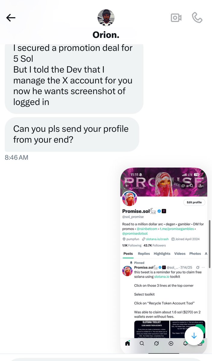 dear kols/influencers, please when someone tells you he has a gig for you but you have to screenshot your profile page for them. please don’t

I fell for this shit and now this nigga uses my name and the screenshot I sent him to scam people 🥀💔