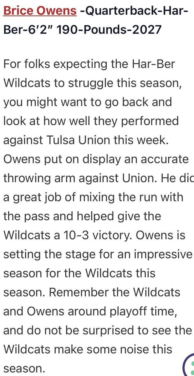 Brice Owens (@briceowens0) on Twitter photo Solid <a href="/HB_WildcatFB/">Har-Ber Wildcat Football</a> showing vs a good Union team! Shout out to <a href="/PrepRedzoneAR/">Prep Redzone Arkansas</a> & <a href="/tctabler/">PrepRedZoneTom Tabler</a> for the write-up! <a href="/studdofficial2/">STUDD Training</a> <a href="/HuskerElza/">Dr. Susan Elza</a> <a href="/tctabler/">PrepRedZoneTom Tabler</a> <a href="/ArRecruitingGuy/">Richard Davenport</a> <a href="/ARPrepSports/">Arkansas Prep Sports</a> <a href="/SBLiveARK/">Arkansas High School On SI</a> <a href="/Sooner7v7/">Sooner7</a> Solid <a href="/HB_WildcatFB/">Har-Ber Wildcat Football</a> showing vs a good Union team! Shout out to <a href="/PrepRedzoneAR/">Prep Redzone Arkansas</a> & <a href="/tctabler/">PrepRedZoneTom Tabler</a> for the write-up! <a href="/studdofficial2/">STUDD Training</a> <a href="/HuskerElza/">Dr. Susan Elza</a> <a href="/tctabler/">PrepRedZoneTom Tabler</a> <a href="/ArRecruitingGuy/">Richard Davenport</a> <a href="/ARPrepSports/">Arkansas Prep Sports</a> <a href="/SBLiveARK/">Arkansas High School On SI</a> <a href="/Sooner7v7/">Sooner7</a>