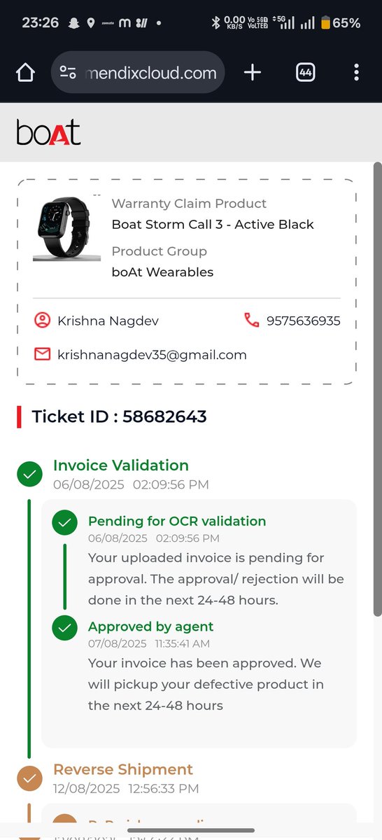 KrishnaNagdev2's tweet photo. @RockWithboAt Here Is the service of Boat Company Very Bad Services @amangupta0303 very bad company service about warranty claim I had claim my warranty on 5/8/2025 and send to the company that product on 26/8/2025 till now I didn't receive any update about when I receive update https://t.co/csl7MvXbWD