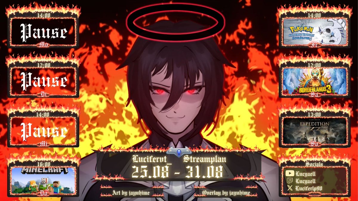 Luciferlp90's tweet image. Hier Meine Teufelsbraten der Streamplan für die kommende woche 
DO: Minecraft mit @ShinigamiFuu 
FR: Pokemon und Valorant
SA: Borderlands 3
SO: Expedition 33