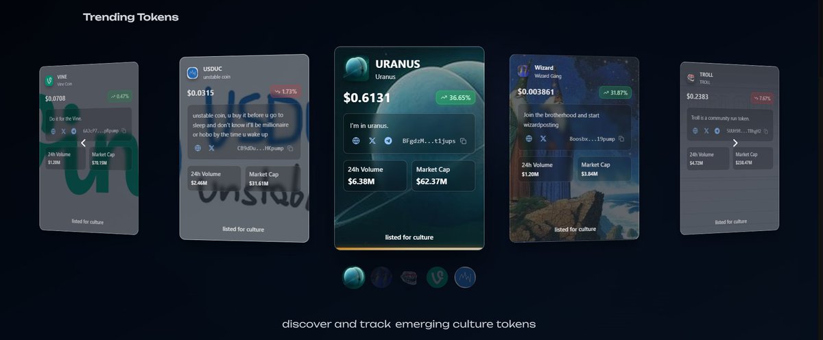 Trending tokens on pamp.fun

1. $URANUS
2. $WIZARD
3. $TROLL
4. $USDUC
5. $VINE