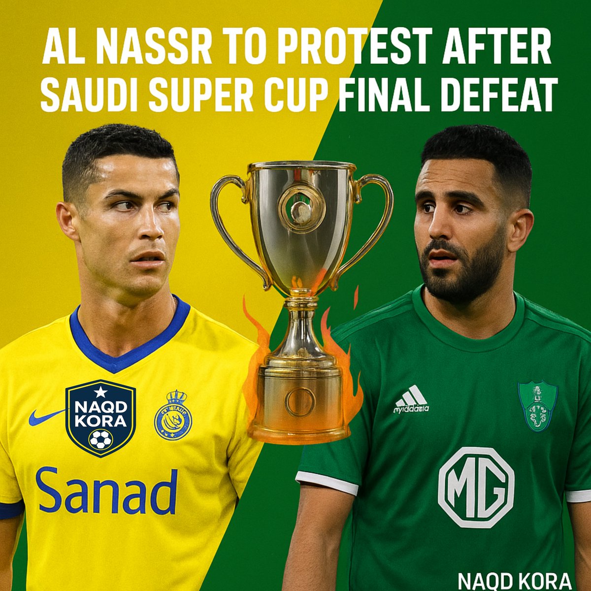 🚨 بعد خسارته أمام الأهلي في #كأس_السوبر_السعودي بركلات الترجيح..
النصر يدرس تقديم احتجاج رسمي على مشاركة الأهلي، مؤكداً أن النظام كان يستوجب تأهل القادسية بدلاً من الهلال المنسحب! 👀🔥

هل تتوقع أن ينجح احتجاج النصر ويُسحب اللقب من الأهلي؟

#النصر #الأهلي #الهلال #الرياضة