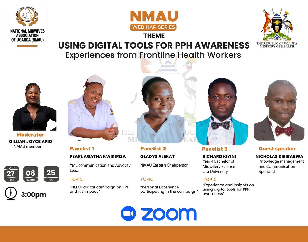 Join us this Wednesday, 27th Aug at 3:00 PM for the NMAU Webinar on Using Digital Tools for PPH Awareness. Midwives &amp; experts will share frontline experiences in the fight against Postpartum Hemorrhage. us06web.zoom.us/j/88291893937?…
#TogetherAgainstPPH25 #MOHatWork
#MOHDelivers
