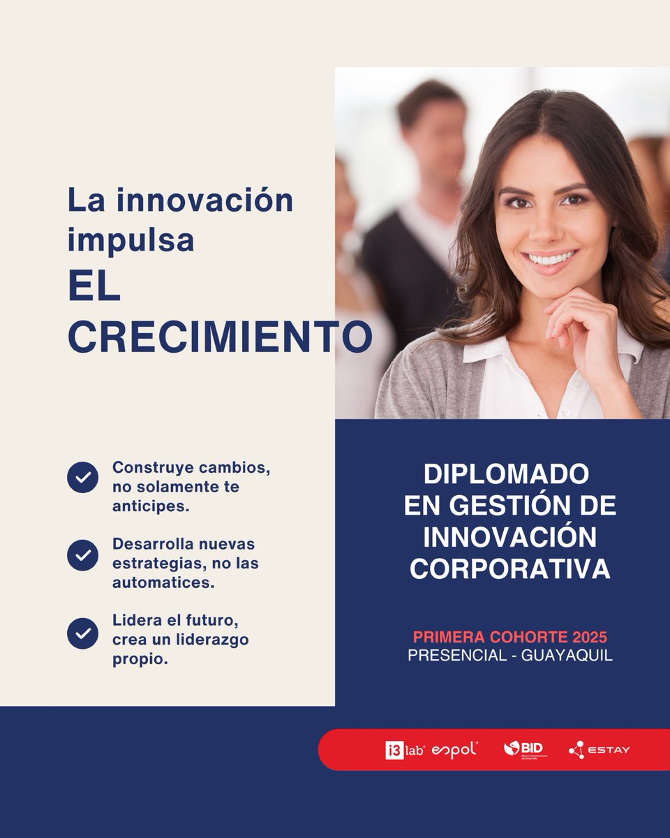 ch_estay's tweet image. 📅 El 29 de agosto iniciamos la Primera Cohorte del Diplomado en Gestión de Innovación Corporativa. Y estamos listos con 47 participantes.
🚀 i3lab.org/diplomado-inno…
🎓 @espol @i3Lab @el_BID @EstayConsulting  @ch_estay 

#ESPOLInnova #BIDInnova #I3LabInnova #EstayTransforma