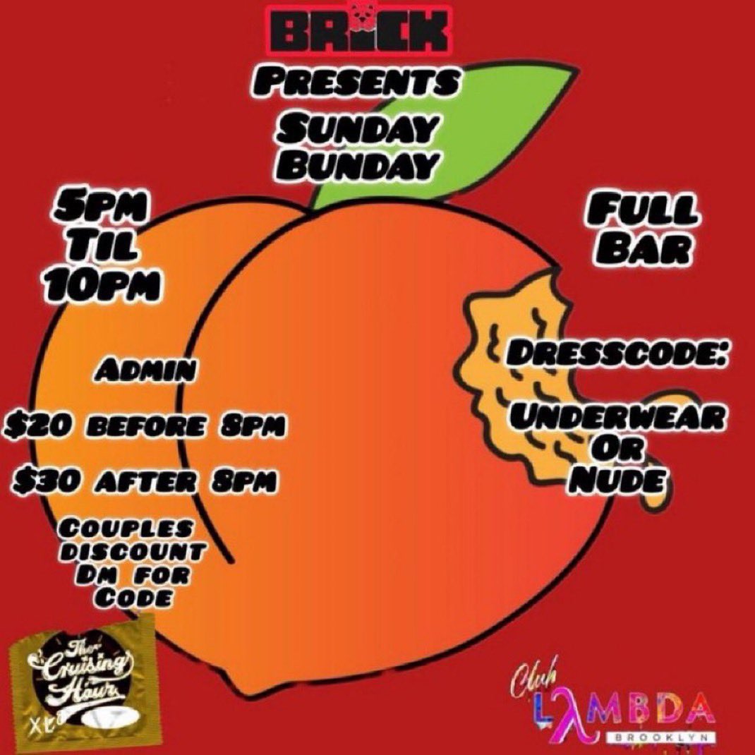 😈Sunday Bunday starting 5pm!
Brooklyn. 
(Recommended and all welcome)
NYC Gay Play Party 
Club Lambda BK (1031 Grand St, in Brooklyn). 5PM-10PM
Hosted by <a href="/rogerblacc/">Rogerblacc</a> <a href="/TheCruisingHour/">Cruising Hour</a> 
Info: gaysexinnyc.wordpress.com/2025/08/24/sun…