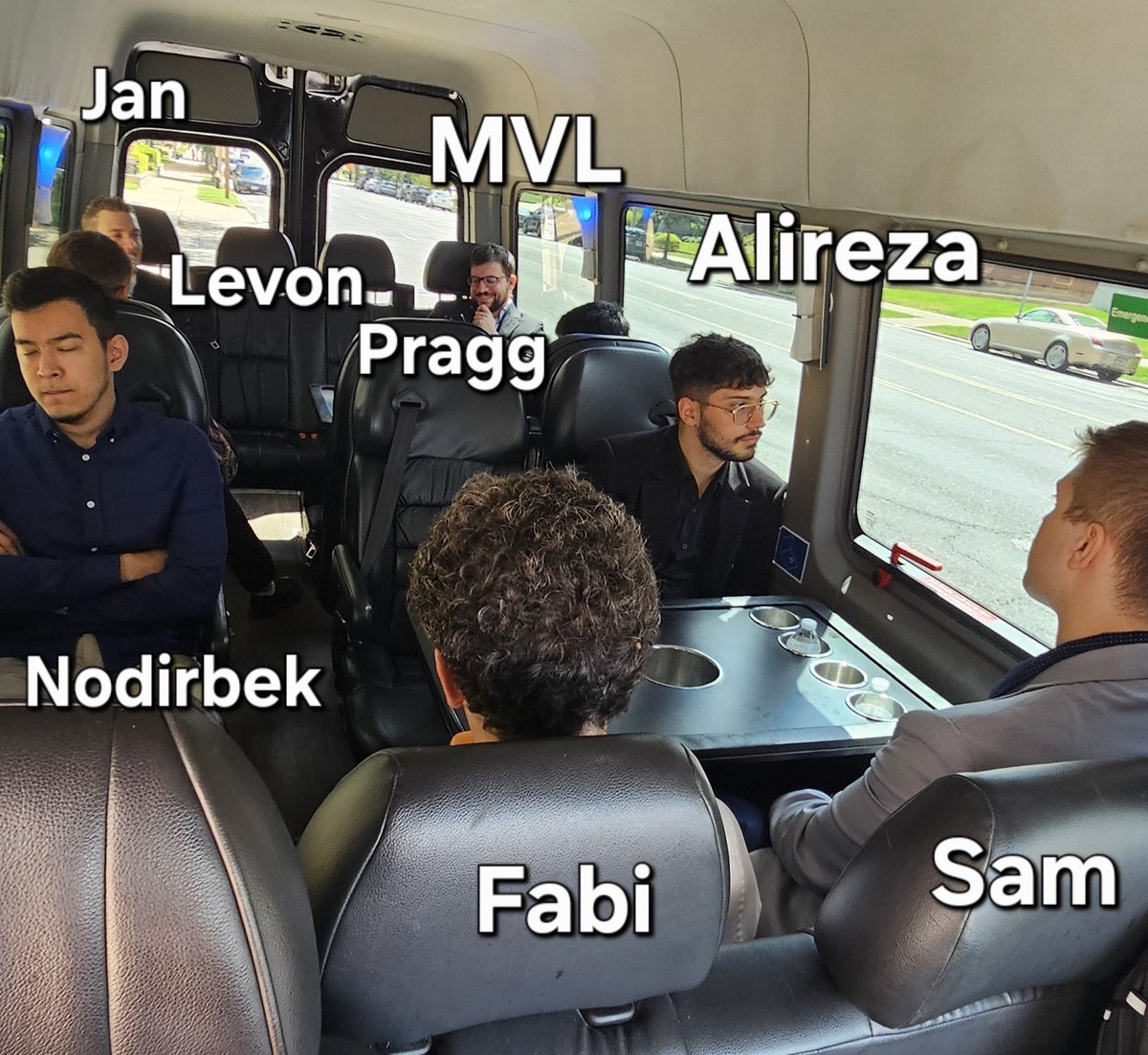 GrandChessTour's tweet image. The players are on the bus on their way to the next round! 🚍♟️
If you could hop on this bus, who would you sit next to, and what would you talk about?😁
#Grandchesstour #chess #chessplayers #Grandmasters