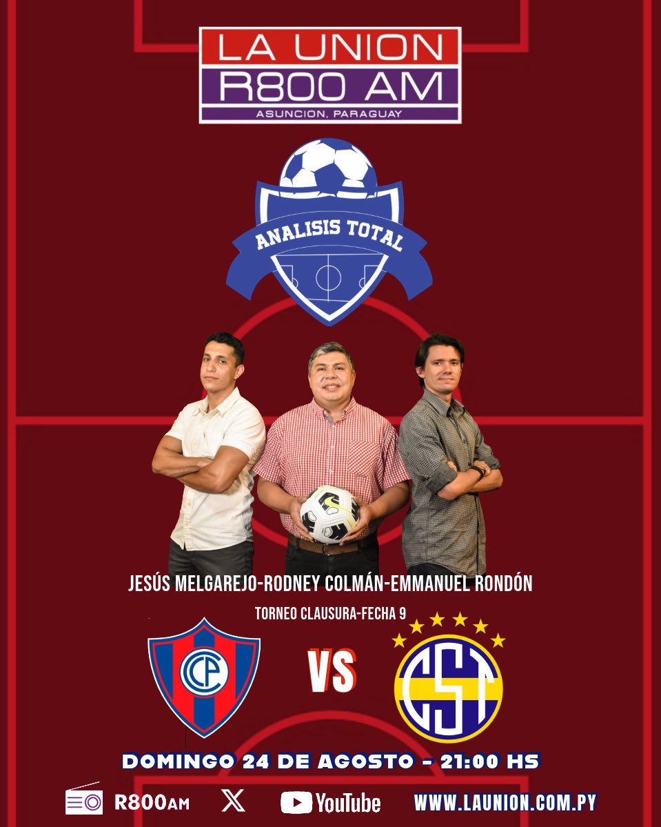 En minutos estaremos al aire para analizar el muy mal partido de Cerro Porteño ante Trinidense. 

Tras una vergonzosa eliminación en Copa Libertadores, el equipo de Martínez perdió el invicto en el torneo local.

Atentos a <a href="/Launionam/">La Union AM</a>.