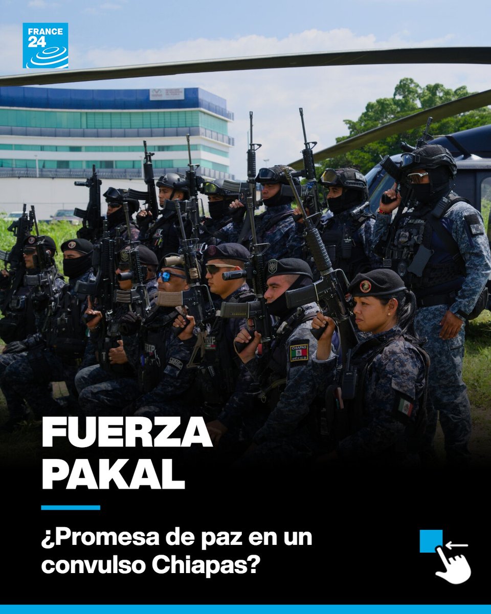 France24_es's tweet photo. 🇲🇽 En #Chiapas la disputa entre los carteles de Sinaloa y Jalisco Nueva Generación convirtió al estado en escenario de #violencia. Para contener la crisis, el Gobierno creó la Fuerza de Reacción Inmediata #Pakal, un grupo élite fuertemente armado ➡️ https://t.co/nB7zPTTc0Q https://t.co/NVXTwolLaQ