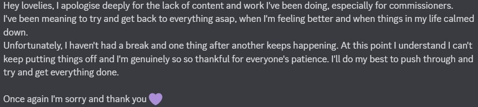 💜 I have a few deadlines coming up so I'll be focusing on those ones first