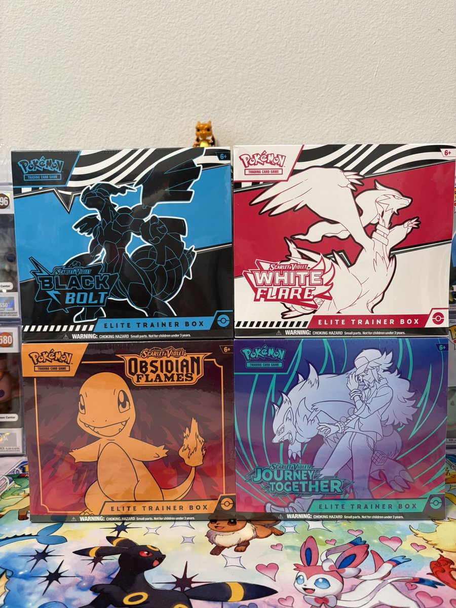 ETB CLAIM SALE 🚀 

Black Bolt (10): $85
White Flare (9): $82
Obsidian Flames (7): $115
Journey Together (2): $80

Free shipping. RTs appreciated!

Comment the name of the ETB to claim! Orders paid today will be shipped out tomorrow morning.