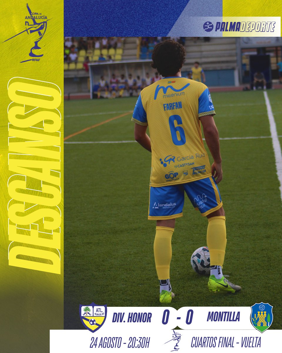 Atl. Palma del Río CF (@atcopalmadelrio) on Twitter photo 🏆 𝐂𝐎𝐏𝐀 𝐀𝐍𝐃𝐀𝐋𝐔𝐂𝐈́𝐀 - 𝐂𝐮𝐚𝐫𝐭𝐨𝐬 𝐝𝐞 𝐟𝐢𝐧𝐚𝐥 (𝐯𝐮𝐞𝐥𝐭𝐚) ⚽️
45’ | Empate a 0 en un partido sin dueño. Seguimos manteniendo la ventaja de 4️⃣ goles
📲 ¡Recuerda que puedes seguir el minuto a minuto en <a href="/palmadeporte/">PalmaDeporte</a> !
#AmarilloYAzul 🟡🔵 🏆 𝐂𝐎𝐏𝐀 𝐀𝐍𝐃𝐀𝐋𝐔𝐂𝐈́𝐀 - 𝐂𝐮𝐚𝐫𝐭𝐨𝐬 𝐝𝐞 𝐟𝐢𝐧𝐚𝐥 (𝐯𝐮𝐞𝐥𝐭𝐚) ⚽️
45’ | Empate a 0 en un partido sin dueño. Seguimos manteniendo la ventaja de 4️⃣ goles
📲 ¡Recuerda que puedes seguir el minuto a minuto en <a href="/palmadeporte/">PalmaDeporte</a> !
#AmarilloYAzul 🟡🔵