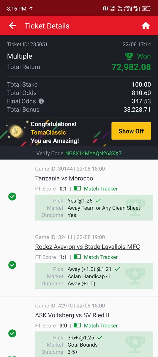 <a href="/39billion/">39</a> Thank you boss
My editing on your Friday game
It was 194k just two game void 
Sportybet get mind give me 72k omor 

But I'm so happy thank you boss