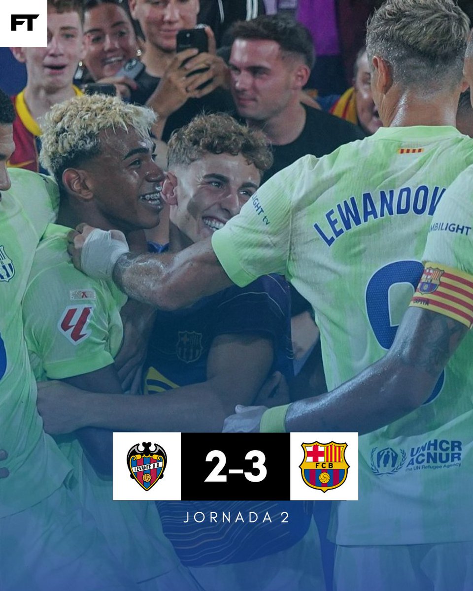 FootballTimee__'s tweet image. 🕛 FINAL | 2-3

El Barça consigue remontar el partido al Levante. El club local comenzó ganando 2-0.

| Iván Romero (15'), Morales (45+7')
| Pedri (49'), Ferrán Torres (52'), Elgezabal (P.P) (90+1')
