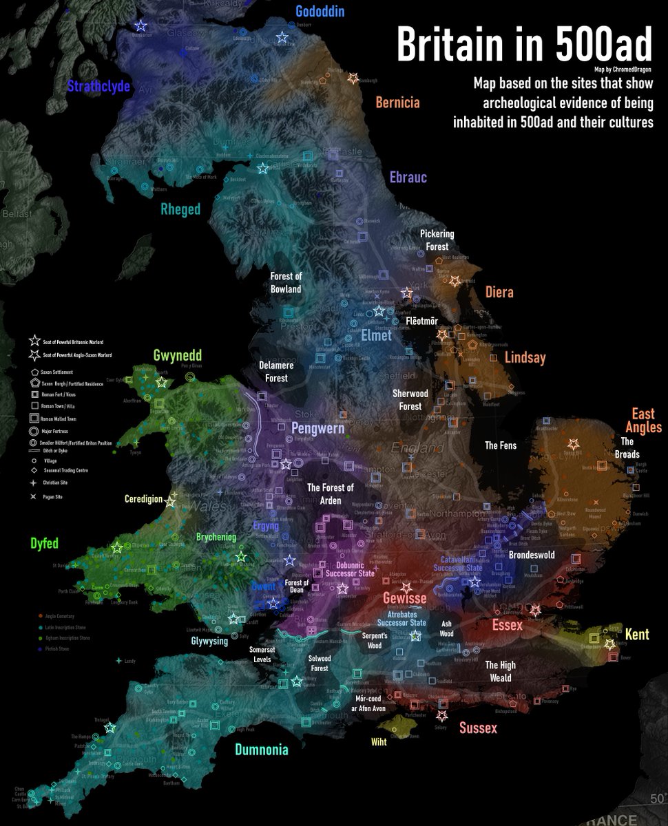 A map of Britain in 500 AD based on archeology