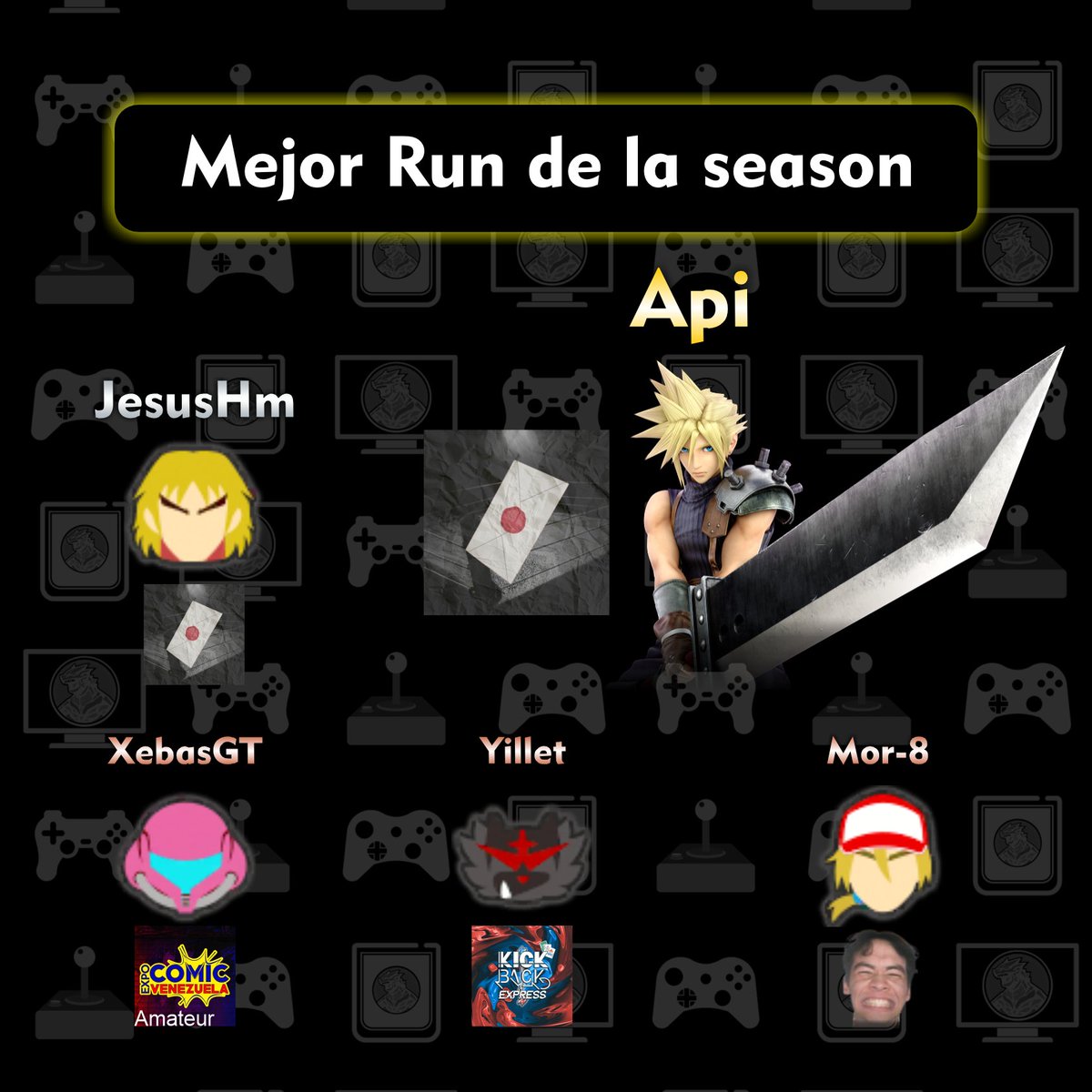 smashbroslara's tweet image. Smash Lara Awards 3

Mejor Run de la Season
🥇-API en The Invitation @API_1715
🥈-JesusHM en The Invitation @Its_Just_Yisus
🥉-XebasGT en la Amateur Bracket de la ExpoComic 2
🥉-Yillet en Kick Back express 
🥉-Mor-8 en el invitacional de HM @Mor8_FGC