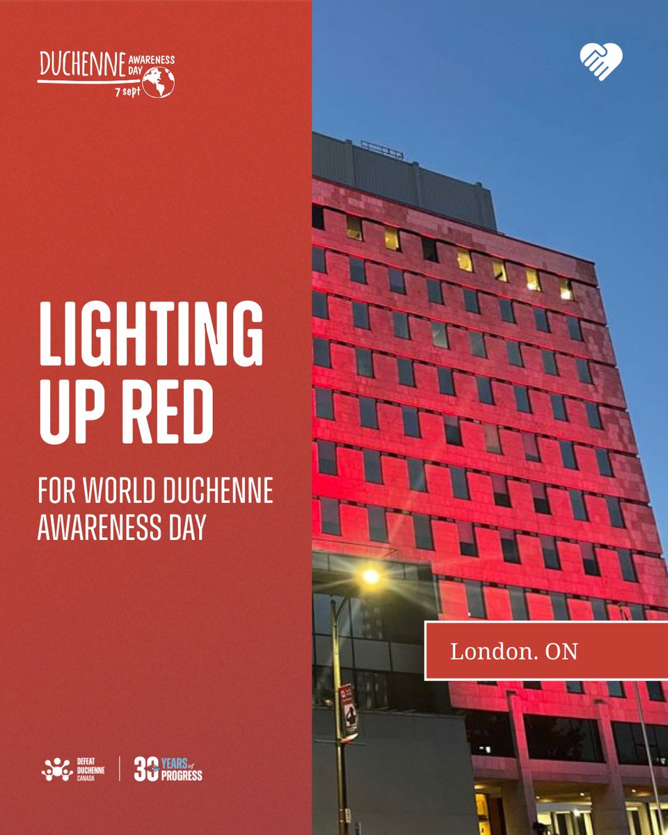 Defeat Duchenne Canada (@defeatduchenne) on Twitter photo #Ontario landmarks are lighting red for #WDAD2025 on/around Sept 7 – incl. <a href="/TourCNTower/">CN Tower / Tour CN</a>, <a href="/RBCPlaceLondon/">RBC Place London</a> & more!
Want your city on the list? Use our request letter to help shine a light on #Duchenne #musculardystrophy: bit.ly/41TcOxR
#WDAD2025 <a href="/worldduchenne/">World Duchenne Organization</a> #Ontario landmarks are lighting red for #WDAD2025 on/around Sept 7 – incl. <a href="/TourCNTower/">CN Tower / Tour CN</a>, <a href="/RBCPlaceLondon/">RBC Place London</a> & more!
Want your city on the list? Use our request letter to help shine a light on #Duchenne #musculardystrophy: bit.ly/41TcOxR
#WDAD2025 <a href="/worldduchenne/">World Duchenne Organization</a>