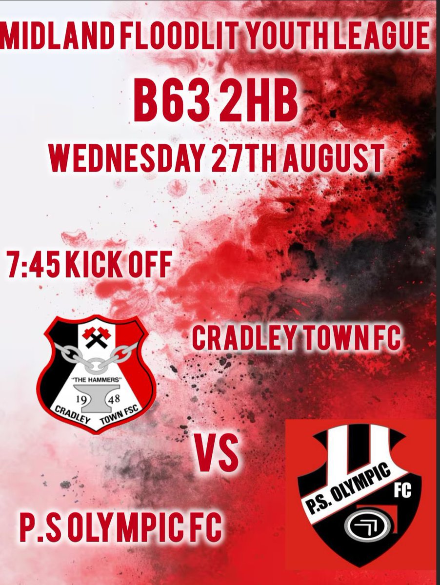 Get yourselves down to <a href="/CradleyTown_FC/">Cradley Town FC</a> on Wednesday to see the u18’s under the lights 

⚒️❤️⚽️⚒️