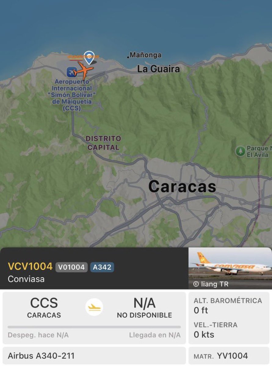 🚨| URGENTE: Está por despegar el vuelo del avión presidencial del régimen narcoterrorista de Nicolás Maduro y Diosdado Cabello, rumbo a Managua, Nicaragua. El YV1004, que es usado por jerarcas de altísimo nivel de la tiranía chavista 🇻🇪 ¿Están escapando, o preparando la huida?