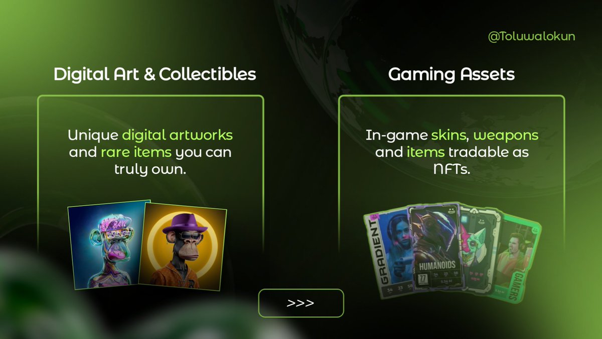 TOluwalokun's tweet image. It&apos;s Day 6 of #30daysweb3designchallenge .

The task was to create visuals entailing some uses of NTFs. 

Dey with me!!👇.